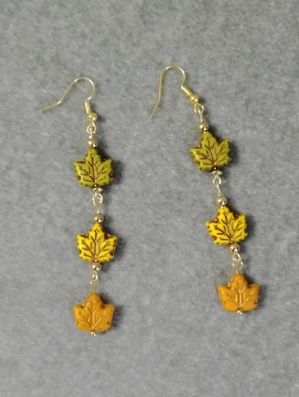 Handcrafted Green-Yellow-Orange Leaf Dangle Earrings